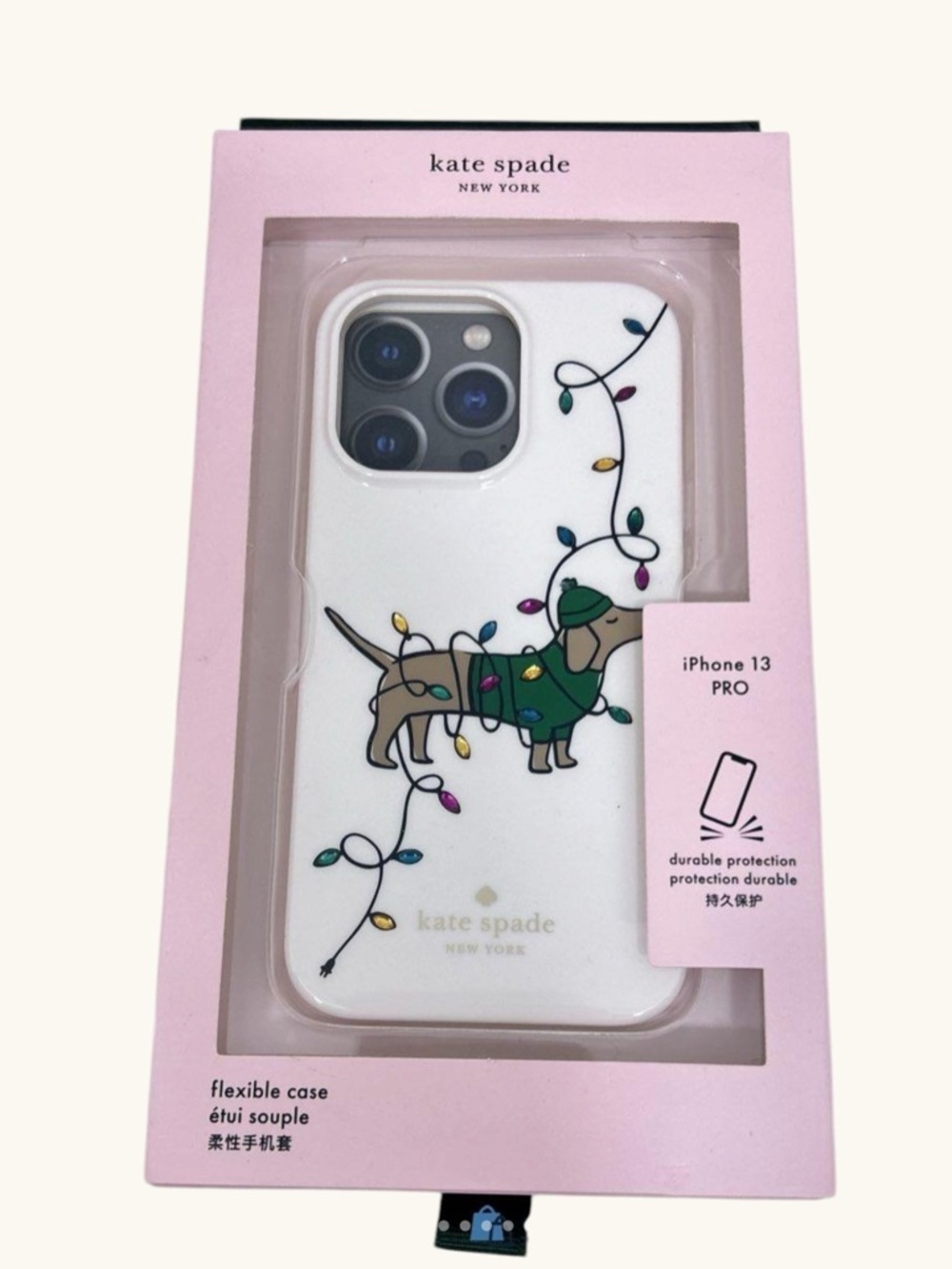kate spade New York White iPhone 13 Pro Case with Festive Dachshund